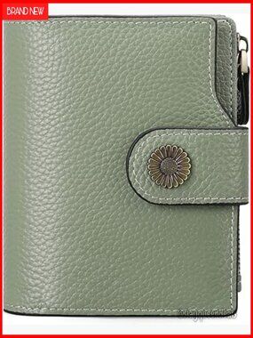 Compact RFID Blocking Leather Wallet with Card Holders Photo ID Window